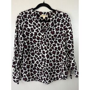 Michael Kors Animal Print 3/4 Tie Sleeve Blouse Size S